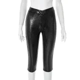Solid Color Snake Print Skinny Seventh Pant GDSF-J25PT040