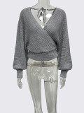 V Neck Long Sleeve Knits Sweater GQNF-Y00340CM