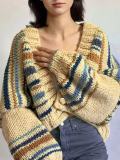 V Neck Contrast Color Knits Sweater Coats GQNF-Y00275CM