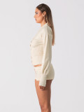 Solid Color Lapel Two Piece Shorts Set GQNF-Y00304SM