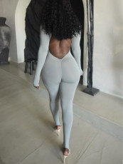Long Sleeve Solid Color Tight Jumpsuit GQNF-Y00252QC
