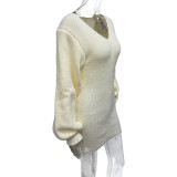 Solid Color V Neck Knits Mini Dress GQNF-Y00492DD