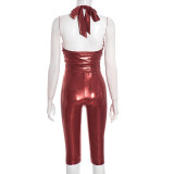 Solid Color Backless Sling Tops Seven-Tenths Pants Set GDSF-J25ST430