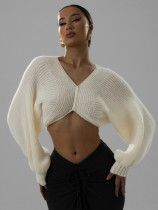 Long Sleeve V Neck Knits Sweater GQNF-Y00255CM
