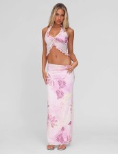 Ruched Print Ruffles Tops Two Piece Skirts Set GQNF-Y00111SC