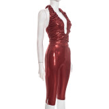 Solid Color Backless Sling Tops Seven-Tenths Pants Set GDSF-J25ST430