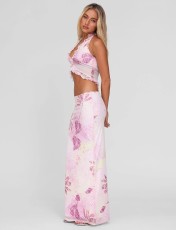 Ruched Print Ruffles Tops Two Piece Skirts Set GQNF-Y00111SC