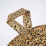 Leopard Print Wrap Chest Tops Two Piece Pants Set GDSF-D25ST538
