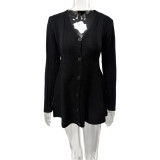 V Neck Long Sleeve Knits Mini Dress GQNF-F00126DM