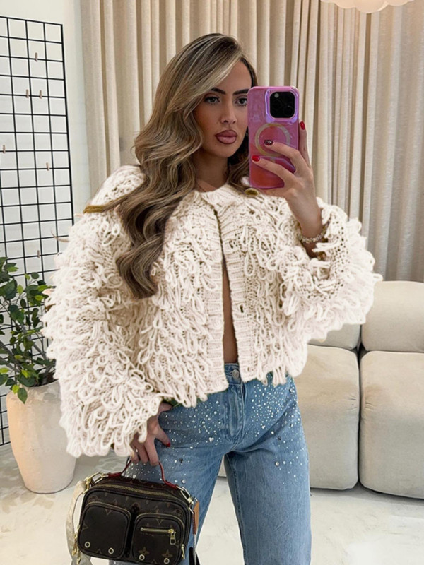 Knits Tassel Long Sleeve Button Coats GQNF-F00121CM