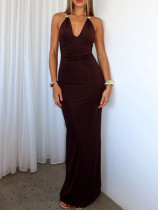 Sexy U Neck Backless Sling Maxi Dress GQNF-Y00223DC