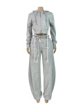 Casual Solid Color Hooded Wide Leg Pants 2 Piece Set CH-25072