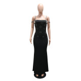 Sexy Hot Drill Solid Color Maxi Dress CYA-902100