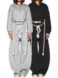 Casual Solid Color Hooded Wide Leg Pants 2 Piece Set CH-25072