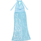 Sexy Tie Up Sequin Backless Maxi Dress XEF-K25D87175