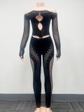 Long Sleeve Hollow Out Knits Jumpsuit GQNF-F00172QD