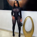 See Through Solid Color Stocking Tight Jumpsuit SFY-822