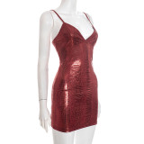 Sexy Sling Leather Patchwork Mini Dress GDSF-D25DS543