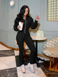 Solid Color Zipper Coats Two Piece Pants Set SFY-813