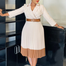 Plus Size Color Block Press Pleated Midi Dress GCZF-8649