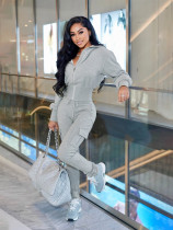 Solid Color Zipper Coats Two Piece Pants Set SFY-813
