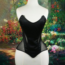 Mesh Patchwork Tie Up Wrap Chest Tops GPBY-7411