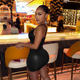 Sexy Sling Leather Patchwork Mini Dress GDSF-D25DS543