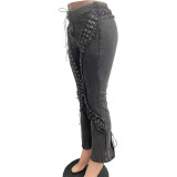 Fashion Washed Tie Up Jeans NYF-8202