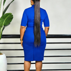 Solid Color Half Sleeve Midi Dress GCZF-8648