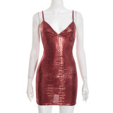 Sexy Sling Leather Patchwork Mini Dress GDSF-D25DS543