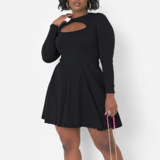 Plus Size Hollow Out Solid Color Mini Dress NNWF-8157