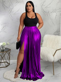 Plus Size Solid Color Press Pleated Split Long Skirts NNWF-6086