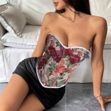 Print Wrap Chest Tie Up Tank Tops GPBY-7393