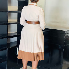 Plus Size Color Block Press Pleated Midi Dress GCZF-8649