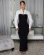 Lapel Shirt Long Sleeve Patchwork Split Maxi Dress XHXF-478