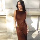 Ruched Sleeveless Off Shoulder Maxi Dress GSLF-K25D74305