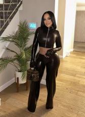 Long Sleeve Zipper Casual Two Piece Pants Set MEM-88677