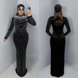 Velour Hot Drill Long Sleeve Maxi Dress BY-7617