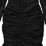 One Shoulder Lace Ruched Maxi Dress BY-7620
