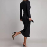 V Neck Long Sleeve High Split Maxi Dress GAXB-W511DS