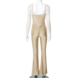 Tight Sport Solid Color Micro Flare Jumpsuit GDSF-D24JP701