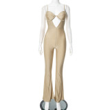 Tight Sport Solid Color Micro Flare Jumpsuit GDSF-D24JP701
