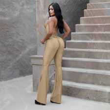 Tight Sport Solid Color Micro Flare Jumpsuit GDSF-D24JP701
