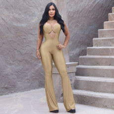 Tight Sport Solid Color Micro Flare Jumpsuit GDSF-D24JP701