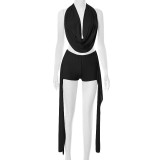 Halterneck Sleeveless Backless Tops Short Suit GDSF-J25ST082