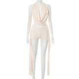 Halterneck Sleeveless Backless Tops Short Suit GDSF-J25ST082