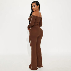 Off Shoulder Letter Print Tops Two Piece Pants Set SHD-9593