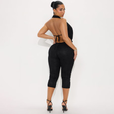 Lace Halterneck Backless Seven-Tenths Jumpsuit GDSF-D25JP174