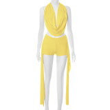 Halterneck Sleeveless Backless Tops Short Suit GDSF-J25ST082