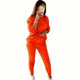 Plus Size Solid Long Sleeve Sweater Two Piece Pants Set GBLH-1118#
